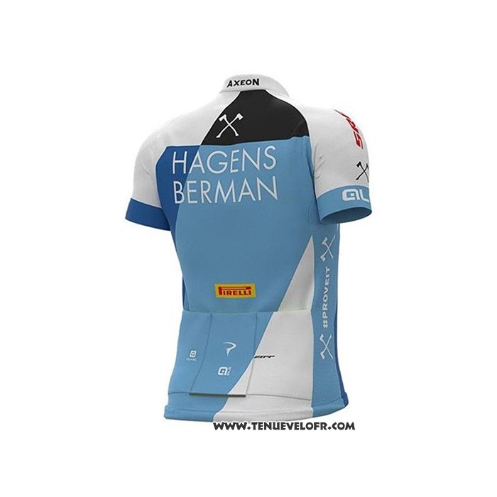 2020 Maillot Ciclismo Hagens Berman Axeon Bleu Blanc Manches Courtes et Cuissard